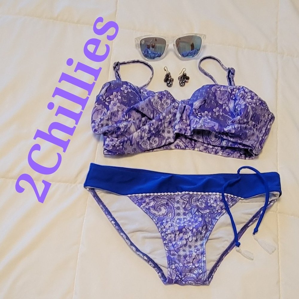 2Chillies women's purple & blue removable adjustable straps2 pc bikini. Sz: 12